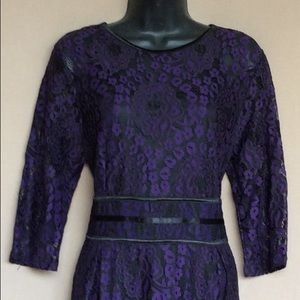 Cute purple dress with see though sleeves.